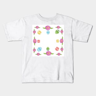 Easter eggs and pink flowers background Kids T-Shirt